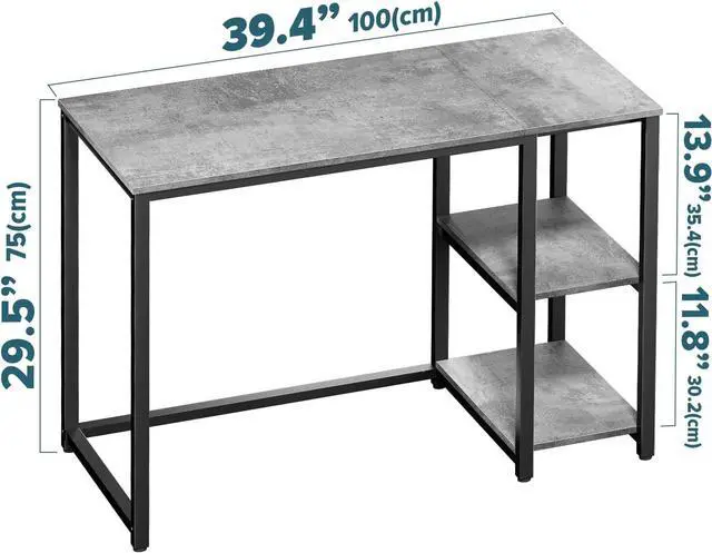 Alt view image 3 of 7 - SINPAID Computer Desk 40 inches with 2-Tier Shelves Sturdy Home Office Desk with Large Storage Space Modern Gaming Desk Study Writing Laptop Table, Gray Desk