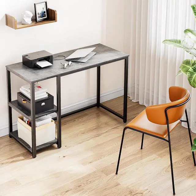 Alt view image 7 of 7 - SINPAID Computer Desk 40 inches with 2-Tier Shelves Sturdy Home Office Desk with Large Storage Space Modern Gaming Desk Study Writing Laptop Table, Gray Desk