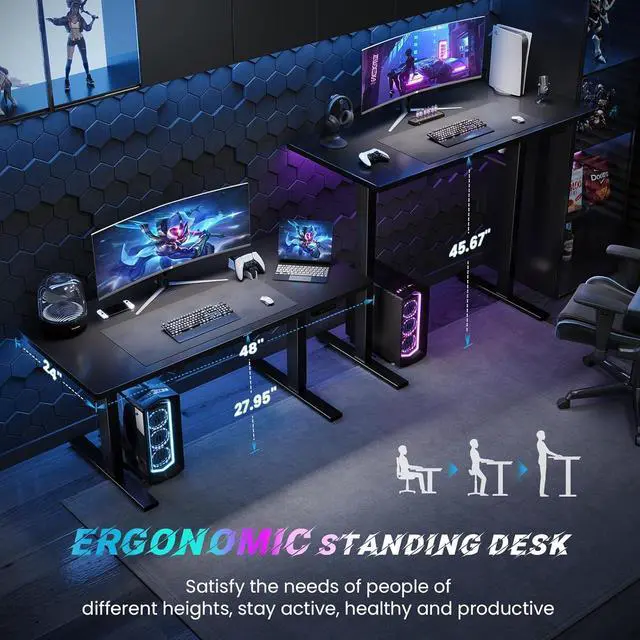 Alt view image 6 of 7 - SIAGO Electric Standing Desk Adjustable - 55 x 24 Inch Sit Stand up Desk with Cable Management - 3 Memory Preset Adjustable Height Desk Computer Home Office Desk