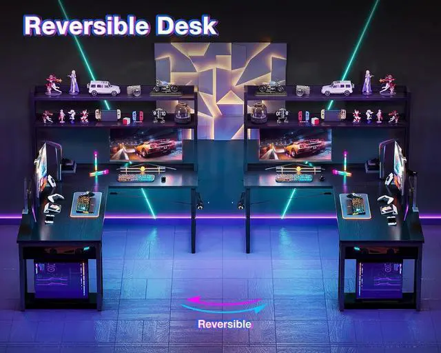 Alt view image 6 of 7 - ODK 59 Inch L Shaped Gaming Desk with Hutch, Computer Desk with Storage Shelves, L Shaped Desk for Home Office, Corner Desk with Headphone Hook, Black