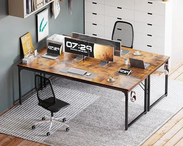 Alt view image 2 of 7 - Coleshome 71 Inch Computer Desk, Modern Simple Style Desk for Home Office, Study Student Writing Desk, Vintage