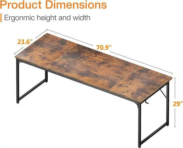 Alt view image 3 of 7 - Coleshome 71 Inch Computer Desk, Modern Simple Style Desk for Home Office, Study Student Writing Desk, Vintage