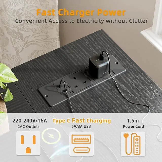 Alt view image 4 of 7 - TIQLAB L Shaped Computer Desk with Power Outlets, 47 Inch Small Corner Desk with Reversible Shelves, Gaming Desk Computer Table Study Writing Table for Home Office Bedroom Small Space, Black