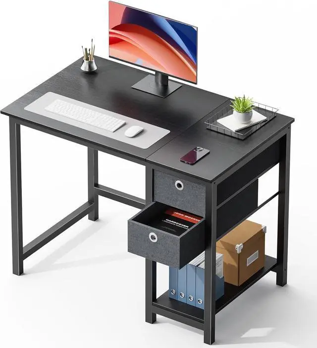 Main image of SMUG Computer Desk with Storage DrawersSmall Office Desk Modern Simple Study Writing Table for Home, Black 40 Inch