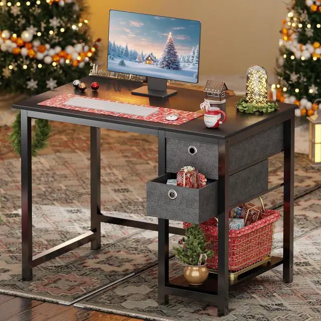 Alt view image 2 of 7 - SMUG Computer Desk with Storage DrawersSmall Office Desk Modern Simple Study Writing Table for Home, Black 40 Inch