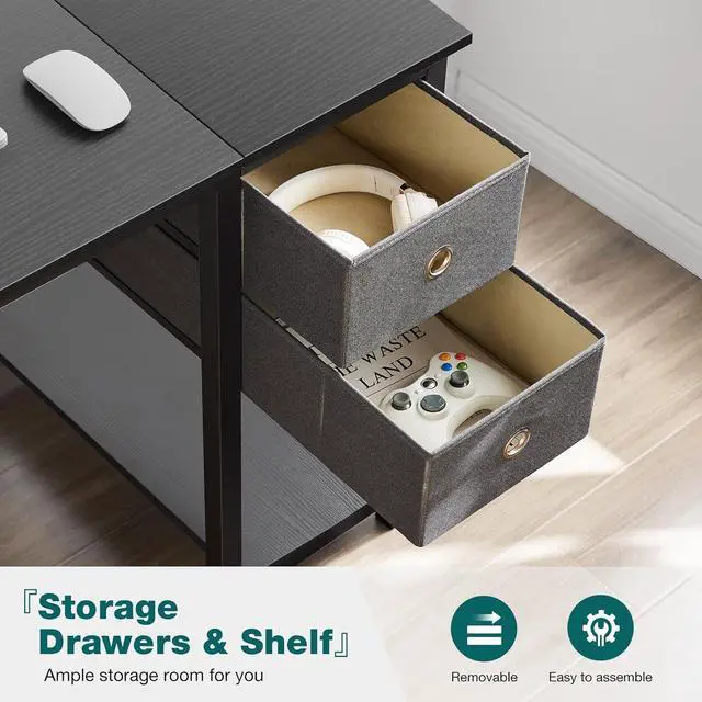 Alt view image 3 of 7 - SMUG Computer Desk with Storage DrawersSmall Office Desk Modern Simple Study Writing Table for Home, Black 40 Inch