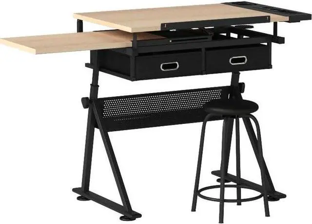 Alt view image 5 of 7 - ZENY Drafting Table Art Desk Drawing Table Height Adjustable Artist Table Tilted Tabletop w/Drafting Stool and Storage Drawer for Reading, Writing, Crafting, Painting Art