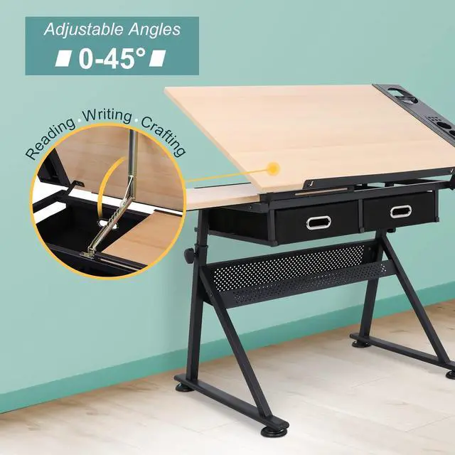 Alt view image 4 of 7 - ZENY Drafting Table Art Desk Drawing Table Height Adjustable Artist Table Tilted Tabletop w/Drafting Stool and Storage Drawer for Reading, Writing, Crafting, Painting Art