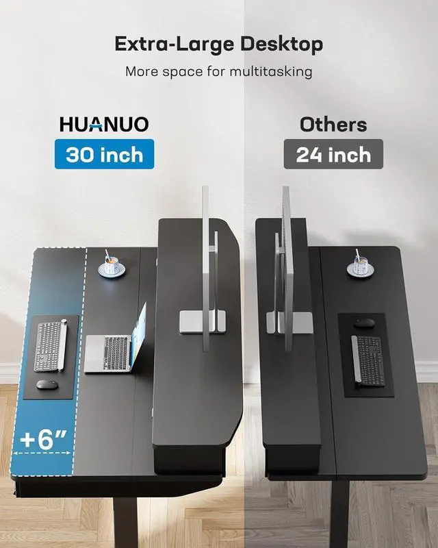 Alt view image 5 of 7 - HUANUO 48 x 30 inch Electric Standing Desk with 4 Drawers, Adjustable Height Sit Stand Home Office Desk with Two Tiers, Ergonomic Adjustable Stand up Desk with Monitor Stand, Black