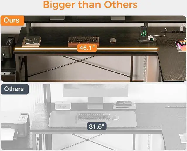 Alt view image 6 of 7 - ODK L Shaped Desk with File Drawer, 75" Reversible L Shaped Computer Desk with Power Outlet & LED Strip, Office Desk with Storage Shelves, Gaming Desk with Monitor Shelf, Corner Desk, Black