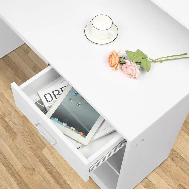 Alt view image 6 of 7 - Karl home Computer Desk Study Writing Desk, Wooden Home Office Workstation PC Laptop Table with Drawer Shelf Keyboard Tray, White