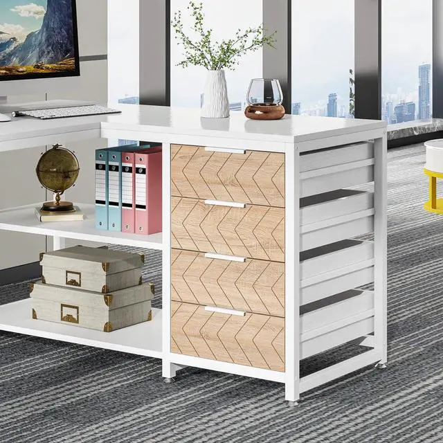 Alt view image 7 of 7 - Tribesigns L Shaped Computer Desk with Storage Drawers, 59 inch Corner Desk with Shelves, Reversible L-Shaped Office Desk Study Writing Table Workstation for Home Office, White