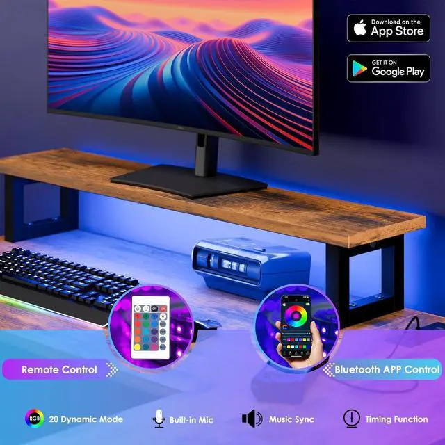 Alt view image 5 of 7 - Fixwal L Shaped Gaming Desk with Power Outlets and LED Light, 43 Inch Computer Desk with Charging Port, Small Corner Desk with Drawer and Shelf, Home Office Desk with Monitor Stand, Rustic Brown