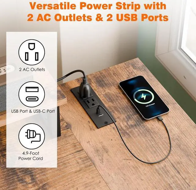 Alt view image 6 of 7 - Fixwal L Shaped Gaming Desk with Power Outlets and LED Light, 43 Inch Computer Desk with Charging Port, Small Corner Desk with Drawer and Shelf, Home Office Desk with Monitor Stand, Rustic Brown