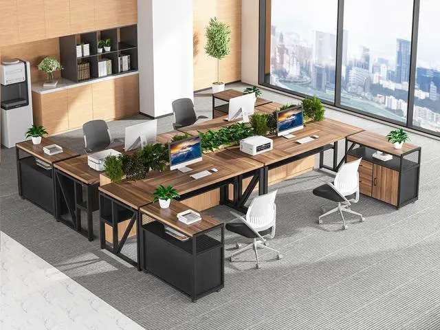 Alt view image 7 of 7 - Tribesigns 63" L Shaped Desk with Drawer Cabinet, Executive Computer Desk and lateral File Cabinet, 2 Piece Home Office Furniture with Drawers for Hanging File, Doors with Locks (Brown, 63 inches)