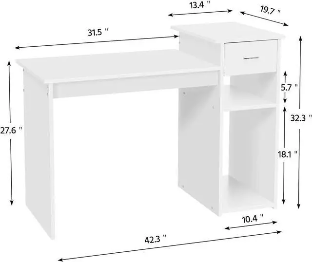 Alt view image 3 of 7 - Yaheetech Home Office Computer Desk & Chair Set, 44 Inch Computer Desk with Drawer & Mesh Ergonomic Height Adjustable Office Chair, White & Black