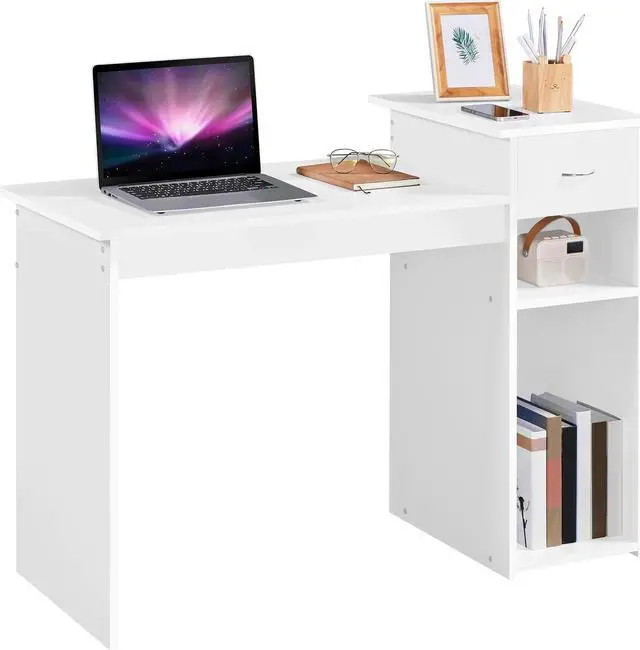 Alt view image 4 of 7 - Yaheetech Home Office Computer Desk & Chair Set, 44 Inch Computer Desk with Drawer & Mesh Ergonomic Height Adjustable Office Chair, White & Black