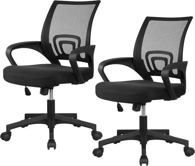 Alt view image 5 of 7 - Yaheetech Home Office Computer Desk & Chair Set, 44 Inch Computer Desk with Drawer & Mesh Ergonomic Height Adjustable Office Chair, White & Black