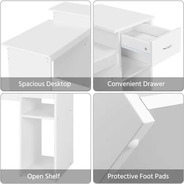 Alt view image 7 of 7 - Yaheetech Home Office Computer Desk & Chair Set, 44 Inch Computer Desk with Drawer & Mesh Ergonomic Height Adjustable Office Chair, White & Black