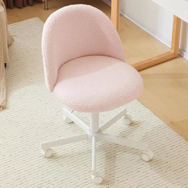 Main image of VINGLI Candy Chair Armless Cute Desk Chair,Comfy Small Office Chair with Wheels,Vanity Chair with Lumbar Support,Teddy Adjustable Rolling Swivel Computer Task Chair for Home Office,Bedroom,Gentle Pink
