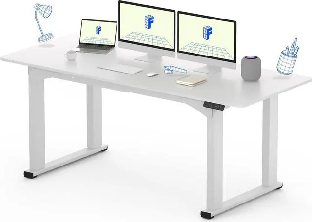 Main image of FLEXISPOT E6Q 4 Legs Standing Desk 71 x 32 Inch Adjustable Height Desk with Splice Board Home Office Sit Stand Up Desk, White Top + White Frame