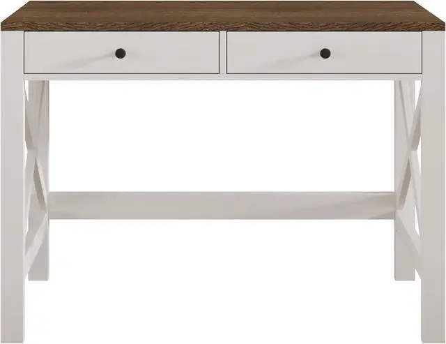 Alt view image 3 of 4 - ChooChoo Farmhouse Desk 39" Computer Desk with Drawers, Small Study Writing Table with Stable X Frame for Home Office