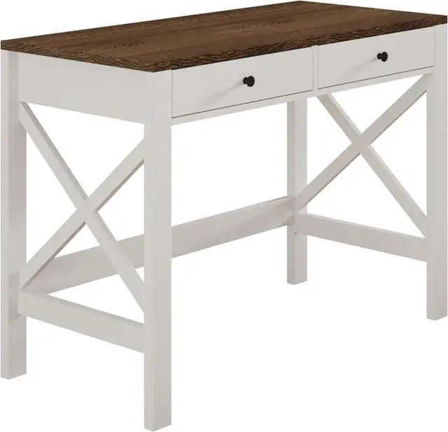 Alt view image 4 of 4 - ChooChoo Farmhouse Desk 39" Computer Desk with Drawers, Small Study Writing Table with Stable X Frame for Home Office