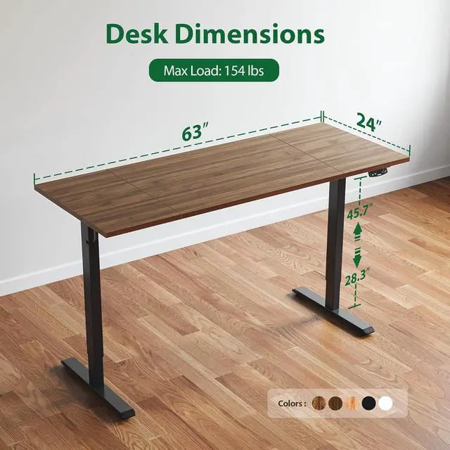 Alt view image 3 of 7 - Electric Standing Desk, Large 63 x 24 Inches Height Adjustable Desk, Sit Stand up Desk for Work Office Home, Splice Board, Dark Walnut