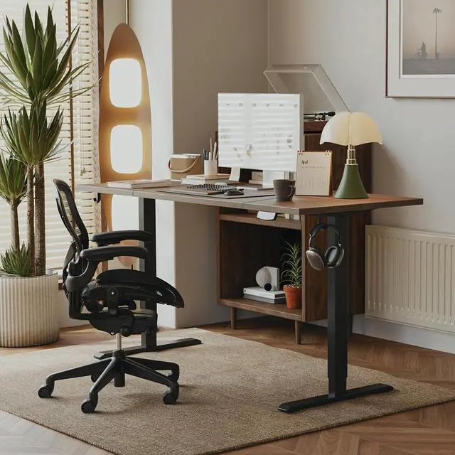 Alt view image 4 of 7 - Electric Standing Desk, Large 63 x 24 Inches Height Adjustable Desk, Sit Stand up Desk for Work Office Home, Splice Board, Dark Walnut