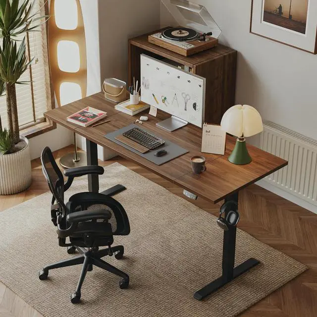 Alt view image 2 of 7 - Electric Standing Desk, Large 63 x 24 Inches Height Adjustable Desk, Sit Stand up Desk for Work Office Home, Splice Board, Dark Walnut