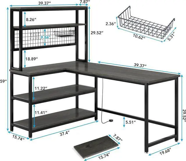 Alt view image 2 of 7 - Tribesigns 55" Large Computer Desk with Wireless Charging 5 Storage Shelves, Office Desk Study Table Writing Desk Workstation with Hutch Bookshelf for Home Office(Gray)