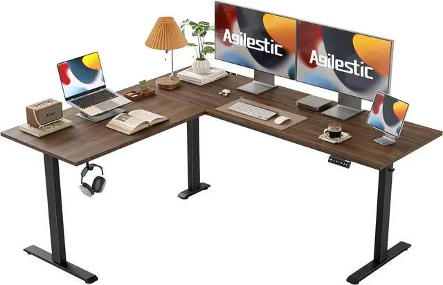 Main image of L Shaped Standing Desk Adjustable Height, Electric Corner Standing Desk, 63 x 55 inch Sit Stand Computer Table with Splice Board, Dark Wlalnut