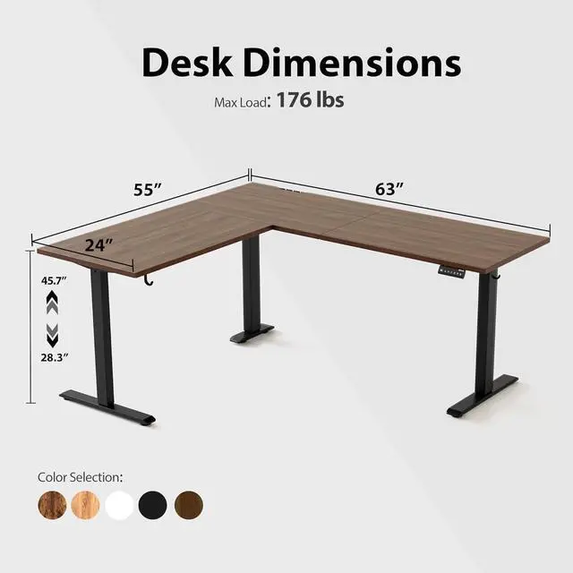 Alt view image 3 of 7 - L Shaped Standing Desk Adjustable Height, Electric Corner Standing Desk, 63 x 55 inch Sit Stand Computer Table with Splice Board, Dark Wlalnut