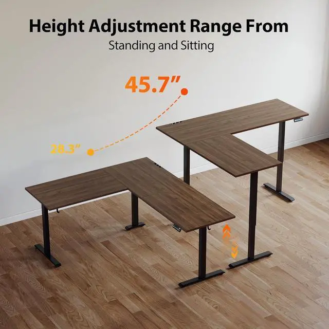 Alt view image 6 of 7 - L Shaped Standing Desk Adjustable Height, Electric Corner Standing Desk, 63 x 55 inch Sit Stand Computer Table with Splice Board, Dark Wlalnut