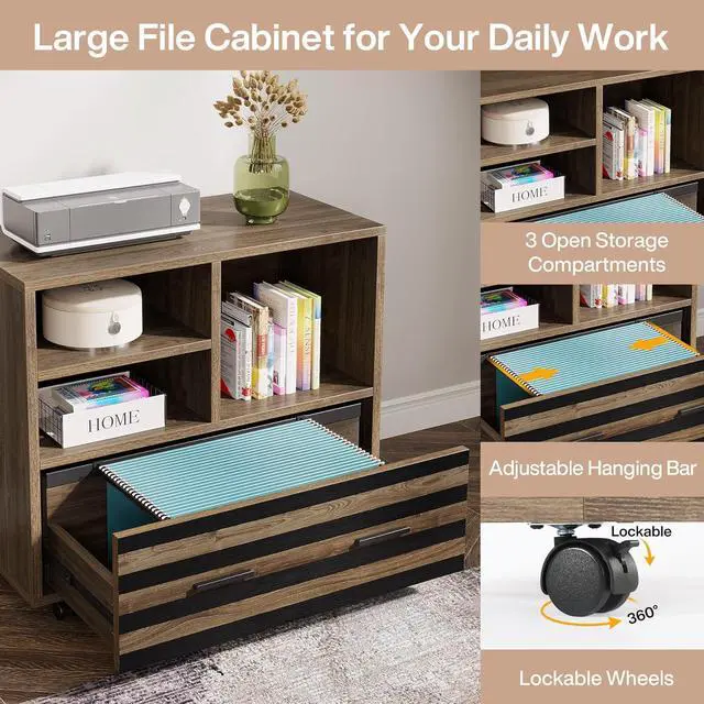 Alt view image 6 of 7 - Tribesigns 62.2" Executive Desk with Mobile File Cabinet, L-Shaped Office Desk with Storage Shelves, Large Computer Desk Business Workstation Set for Home Office, Light Brown