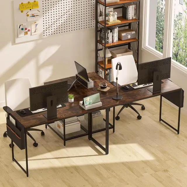 Alt view image 6 of 7 - VECELO L Shaped Computer Desk, 47" PC Writing Study Workstation with Reversible Storage Shelves and Bag, Home Office