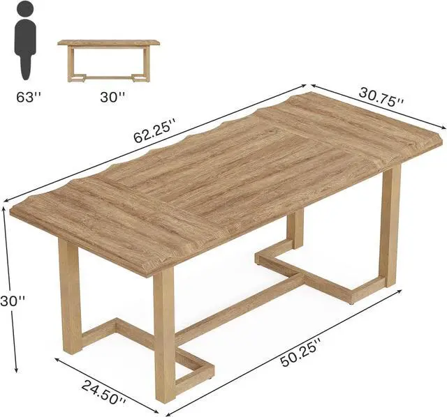 Alt view image 2 of 7 - Tribesigns 63 Inches Computer Desk, Rectangular Writing Table with Solid Wood Legs and Thickened Desktop for Work Study, Modern Simple Executive Desk Workstation for Home Office (Walnut)