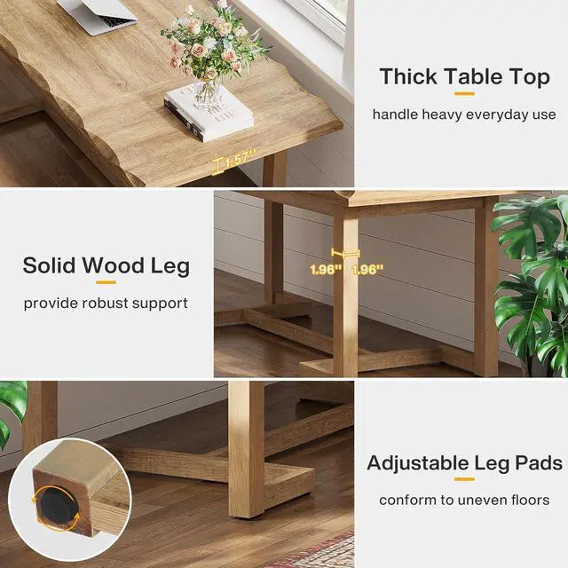 Alt view image 7 of 7 - Tribesigns 63 Inches Computer Desk, Rectangular Writing Table with Solid Wood Legs and Thickened Desktop for Work Study, Modern Simple Executive Desk Workstation for Home Office (Walnut)