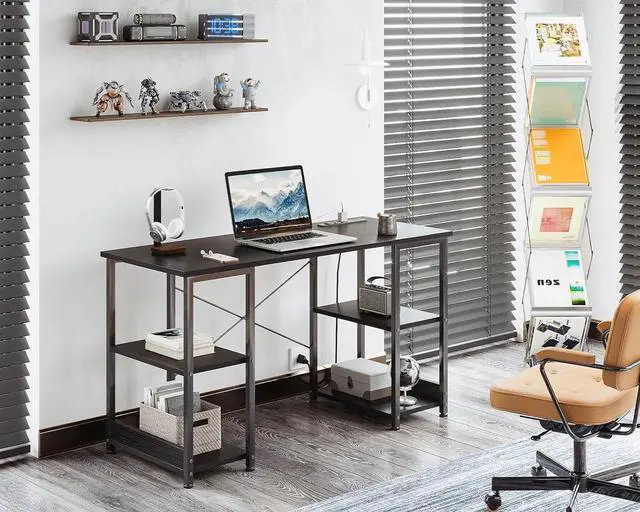 Alt view image 2 of 7 - AODK 40 Inch Small Computer Desk with Power Outlets & USB Charging Port, Modern Simple Style Desk for Small Spaces Home Office, Study Student Writing Desk, Kids Desk, Black