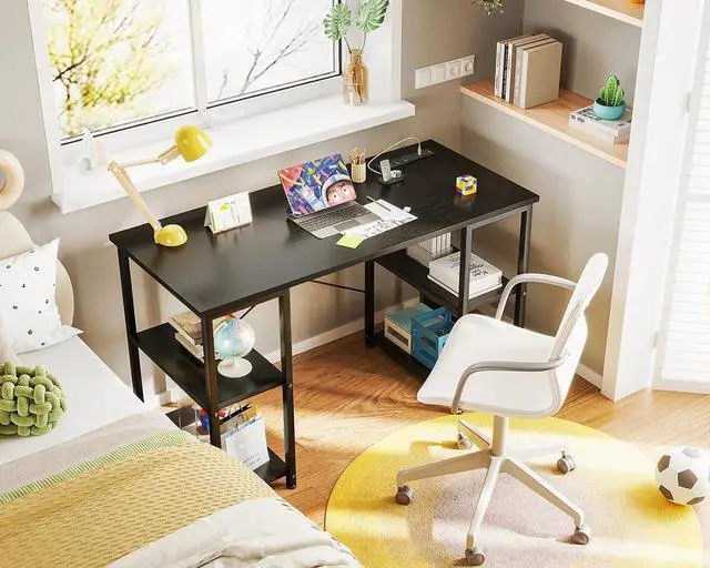 Alt view image 6 of 7 - AODK 40 Inch Small Computer Desk with Power Outlets & USB Charging Port, Modern Simple Style Desk for Small Spaces Home Office, Study Student Writing Desk, Kids Desk, Black