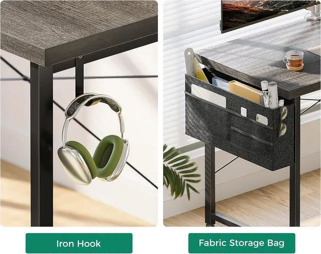 Alt view image 4 of 7 - Casaottima L Shaped Computer Desk with Storage Bag, 57.5 Inch Reversible Gaming Desk, Home Office Corner Desk with Monitor Shelf, Space-Saving Writing Workstation Desk, Easy to Assemble, Grey Oak