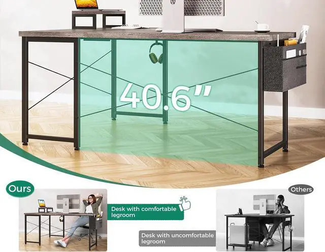 Alt view image 5 of 7 - Casaottima L Shaped Computer Desk with Storage Bag, 57.5 Inch Reversible Gaming Desk, Home Office Corner Desk with Monitor Shelf, Space-Saving Writing Workstation Desk, Easy to Assemble, Grey Oak