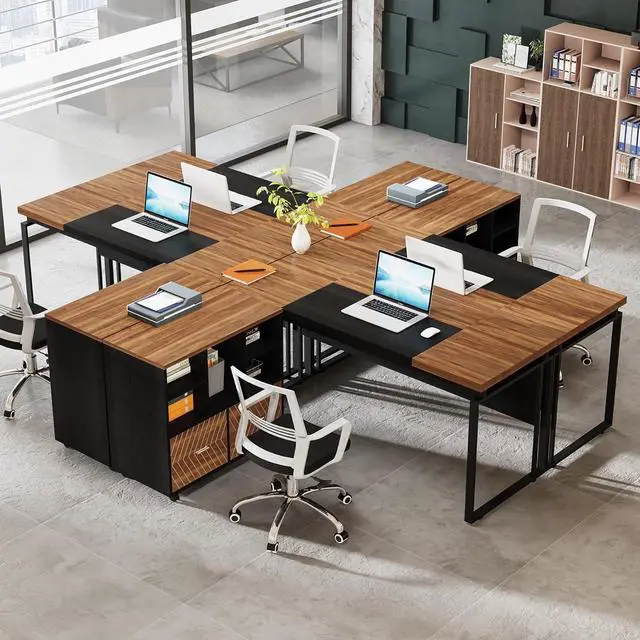 Alt view image 7 of 7 - Tribesigns L-Shaped Executive Desk with Reversible File Cabinet, 63" Office Desk with Storage Drawers, L-Shaped Computer Desk with Drawer Cabinet for Hanging Letter Size Files (Walnut & Black)
