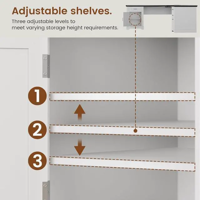 Alt view image 7 of 7 - Farmhouse Executive L Shaped Desk, Home Office Desk with File Drawer and Power Outlet, Computer Corner Desk with Drawers and Storage Cabinet, Workstation for Office Home, White