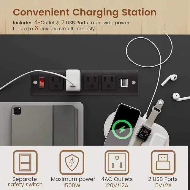 Alt view image 6 of 7 - Itaar Farmhouse 55" Executive Desk, Computer Desk with Storage Drawers and Power Outlet, Home Office Desk, Workstation for Office Home, White