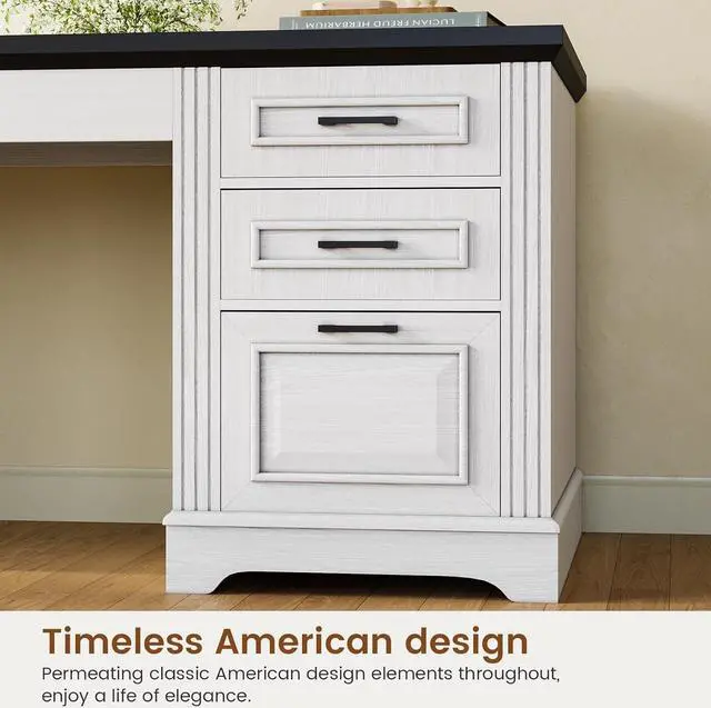 Alt view image 7 of 7 - Itaar Farmhouse 55" Executive Desk, Computer Desk with Storage Drawers and Power Outlet, Home Office Desk, Workstation for Office Home, White