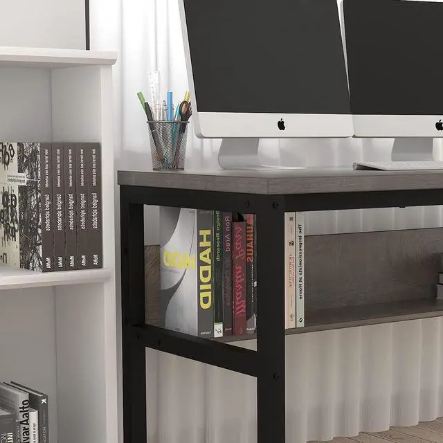 Alt view image 2 of 7 - TOPSKY Computer Desk with Bookshelf/Metal Hole Cable Cover 1.18" Thick Desk (55", Espresso Gray)