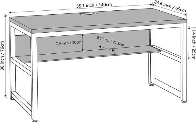 Alt view image 3 of 7 - TOPSKY Computer Desk with Bookshelf/Metal Hole Cable Cover 1.18" Thick Desk (55", Espresso Gray)
