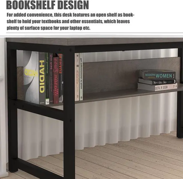 Alt view image 6 of 7 - TOPSKY Computer Desk with Bookshelf/Metal Hole Cable Cover 1.18" Thick Desk (55", Espresso Gray)