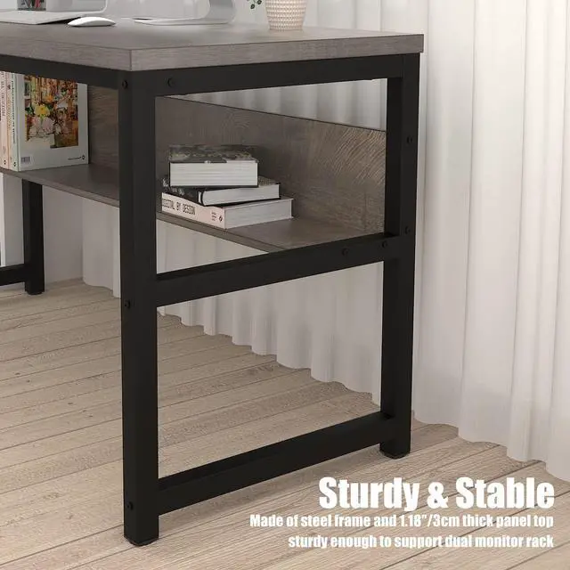 Alt view image 7 of 7 - TOPSKY Computer Desk with Bookshelf/Metal Hole Cable Cover 1.18" Thick Desk (55", Espresso Gray)
